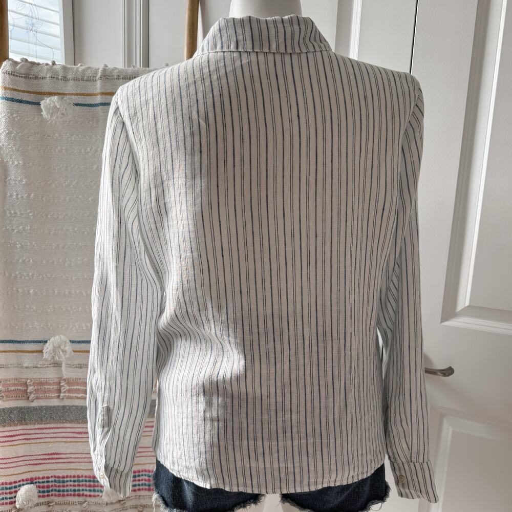 CP Shades White Blue Striped Long Sleeves Button Down Shirt Women’s Size Large - Picture 4 of 9